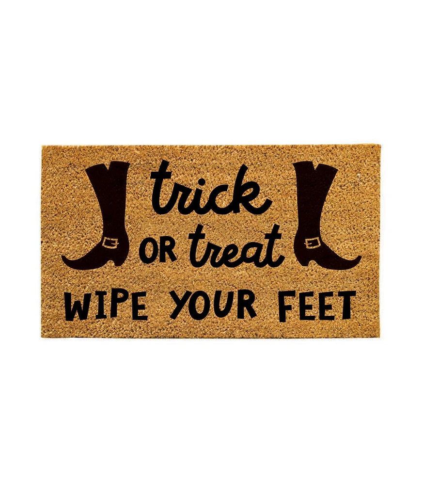 Evergreen 16 x 28 Inches Trick or Treat Wipe Your Feet Welcome Door Mat | Non-Slip Rubber Backing | Dirt catching Natural Coir | Indoor and Outdoor Ho