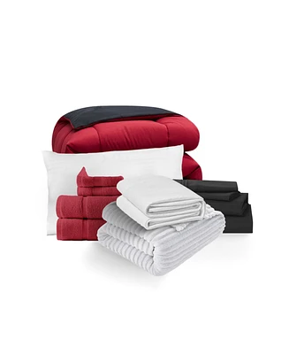 Clara Clark 14 Piece Complete College Dorm Room Essentials Bedding & Bath Bundle - Twin Xl Black And Burgundy