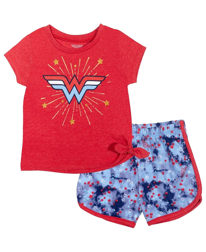 Justice League Girls Dc Comics Wonder Woman T-Shirt and Active Retro Dolphin Shorts Outfit Set