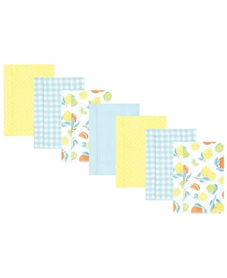 Hudson Baby Infant Girl Flannel Burp Cloth 7pk, Citrus Mint, One Size