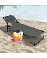 Inolait Folding Beach Grey Lounge Chair with Pillow for Outdoor