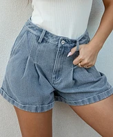 Cupshe Women's Pleated High-Rise Denim Shorts