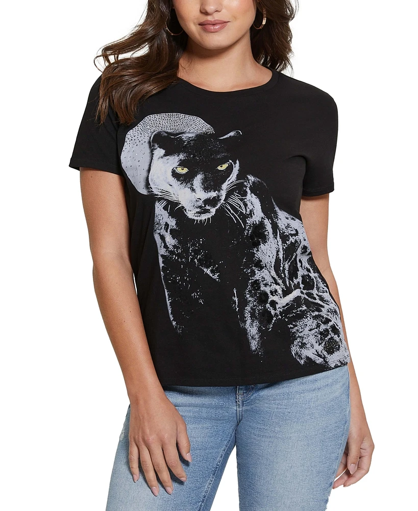 Guess Women's Panther Moon Studded Easy T-Shirt