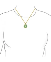 Bling Jewelry Asian Style Framed Circle Round Medallion Good Fortune Fu Character Chinese Symbol Dyed Green Natural Jade Disc Pendant Necklace Gold Pl