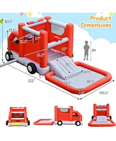 Costway Fire Truck Themed Inflatable Castle Water Park Kids Bounce House w/ 480W Blower