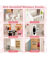 Vebreda Semi-Opened Diy Dollhouse with Simulated Rooms and Furniture Set