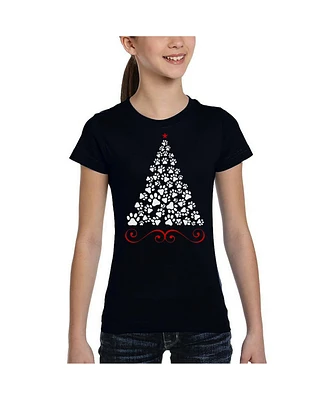 La Pop Art Girls Paw Christmas Tree Word T-Shirt