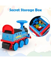 Gymax 6V Electric Kids Ride On Train Motorized Train Toy w/ Track & 6 Wheels Navy