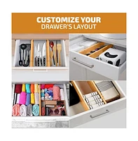 4 Pack Drawer Dividers Bamboo 2.6" High, 16-22" Adjustable Organizers, Expandable Dresser Separators Bedroom/Kitchen/Office