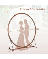 Costway 7.4 Ft Round Wedding Arch Wooden Arbor Backdrop Stand with Triangular-Shaped Base