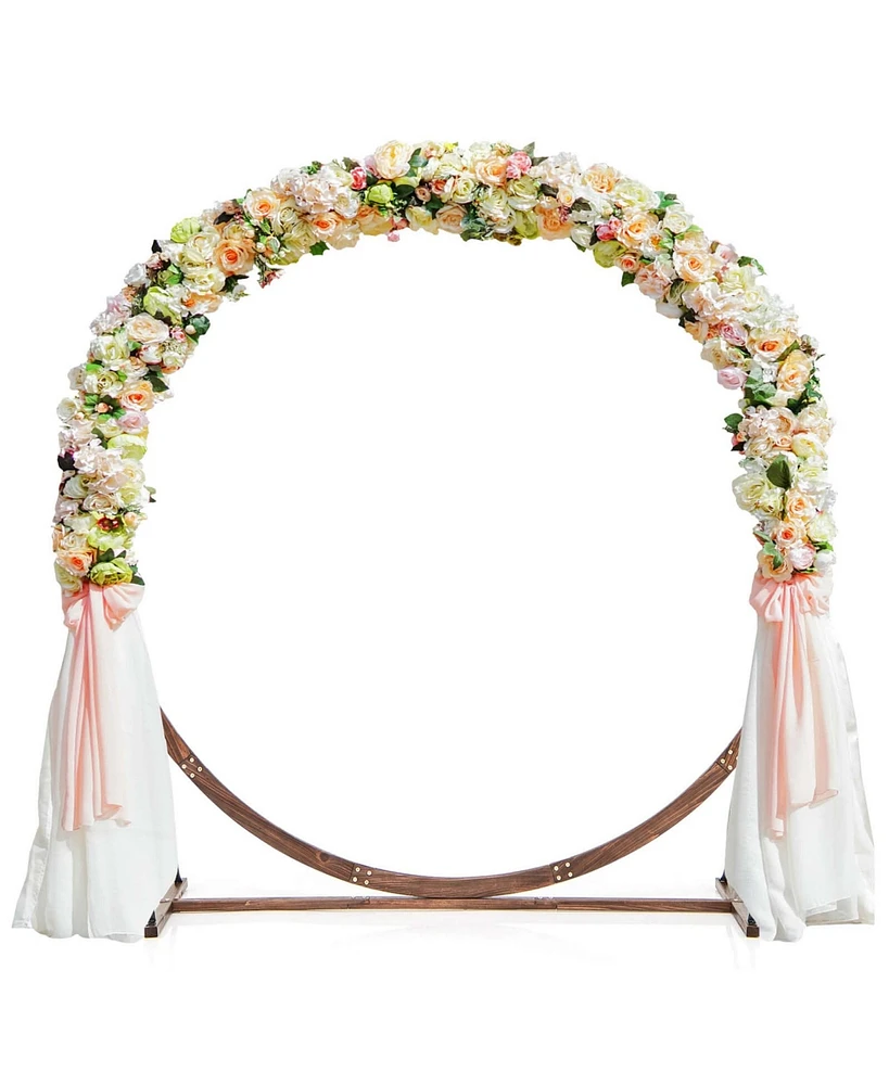 Costway 7.4 Ft Round Wedding Arch Wooden Arbor Backdrop Stand with Triangular-Shaped Base