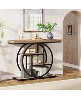 Tribesigns 41.3" Console Table, Industrial 4-Tier Sofa Table Entryway Table with Circle Base, Narrow Wood Accent Tables with Storage Shelves for Livin