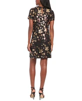 London Times Women's Floral Sequin Short-Sleeve Shift Dress