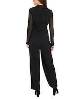 London Times Women's Tuxedo Chiffon-Sleeve Jumpsuit