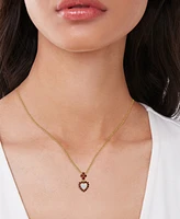 Lab Grown Opal (5/8 ct. t.w.) & Garnet (1-1/4 ct. t.w.) Heart Halo 18" Pendant Necklace in 14k Gold-Plated Sterling Silver