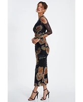 Quiz Women's Floral Rhinestone Mesh Round Neck Maxi Dress