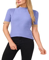 CeCe Women's Ribbed Mock-Neck Contrast-Cuff Sweater