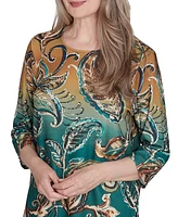 Alfred Dunner Petite Paisley Ombre 3/4-Sleeve Top