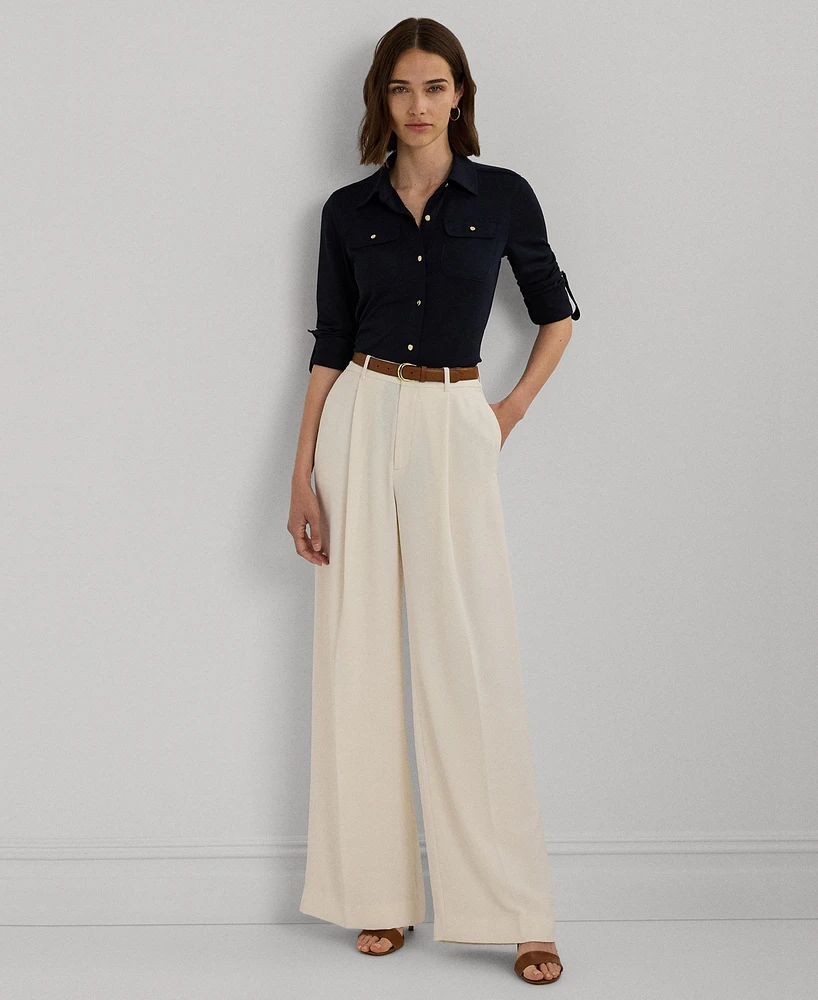 Lauren Ralph Roll-Tab-Sleeve Button-Front Shirt