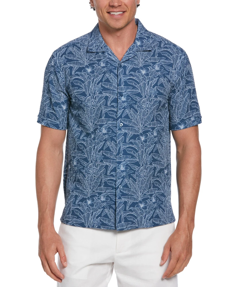 Cubavera Men's Big & Tall Short Sleeve Seersucker Leaf Print Button-Front Shirt