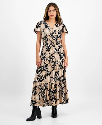 Tinsel Petite Print Short-Sleeve Maxi Dress