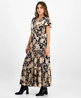 Tinsel Petite Print Short-Sleeve Maxi Dress