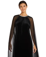 R & M Richards Women's Embellished Velvet Cape Gown