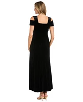 R & M Richards Women's Cold-Shoulder Embellished Velvet Gown