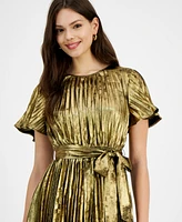 Sam Edelman Women's Gold Plisse Mini Tie Waist Dress