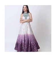 Raas Women's Lavender Ombre Floral Gown with Intricate Hand Embellished Neckline