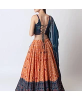 Raas Women's Bandhani and Ajrakh Print Chaniya Choli with Mirror Work