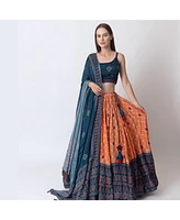 Raas Women's Bandhani and Ajrakh Print Chaniya Choli with Mirror Work