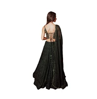Raas Women's Green Lehenga with Chikankari Embroidery and Hand Embroidered Blouse with Mirror Work