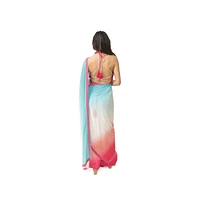 Raas Women's Shaded Silk Pre-Draped Saree with Hand Embroidered Blouse