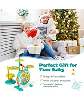 3 Pieces Electric Kids Drum Set with Microphone Stool Pedal