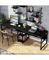 Tribesigns Two Person Desk with Bookshelf, 78.7 Computer Office Double for Person,Writing Workstation Shelf Home