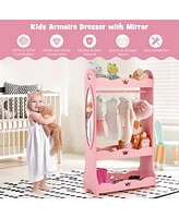 Kids Dress up Storage Hanging Armoire Dresser Pretend Costume Closet w/ Mirror