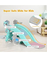 Costway 4-in-1 Rocking Horse & Slide Set Toddler Slide Toy with Basketball Hoop