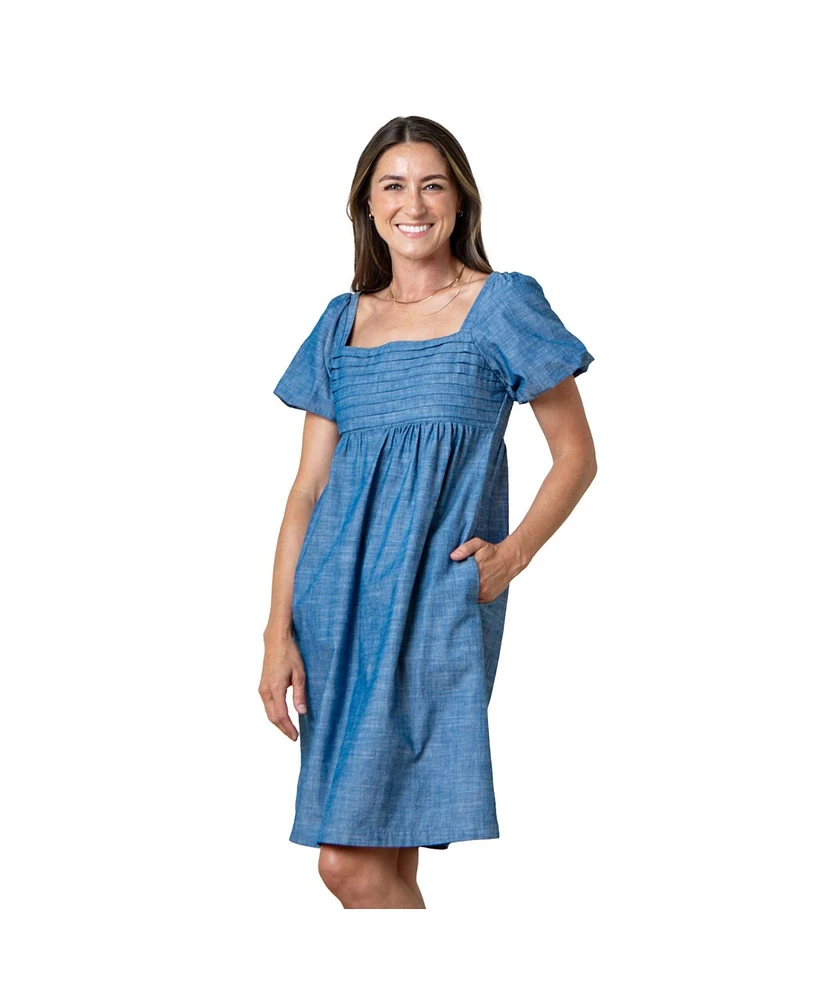 Hope & Henry Women's Organic Ruched Bodice Chambray Dress