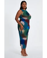 Quiz Women's Mesh Air Brush Round Neck Maxi Dress