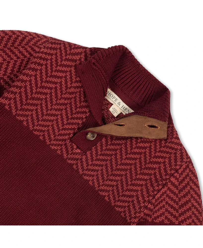 Hope & Henry Boys Organic Long Sleeve Mock Neck Button Sweater with Intarsia Yoke