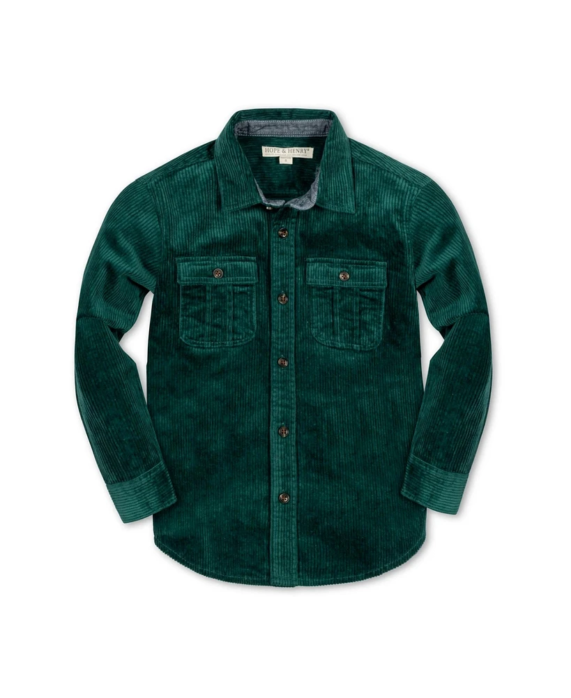 Hope & Henry Boys Long Sleeve Corduroy Button Down Shirt with Flap Pockets