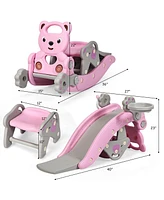 Costway Baby Rocking Horse Slide Set 4-in-1 Kids Swing Toys w/Basketball Hoop Ferrule
