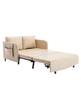 Mondawe Beige Convertible Sleeper Sofa Bed Loveseat With Headboard And 2 Pillows For Living Room