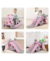 Costway Baby Rocking Horse Slide Set 4-in-1 Kids Swing Toys w/Basketball Hoop Ferrule