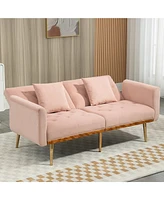 Mondawe Beige Velvet sofa , Accent .loveseat with metal feet