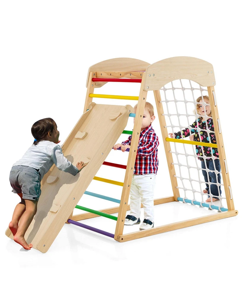 Costway 6-in-1 Wood Jungle Gym Montessori Climbing Play Set with Double-sided Ramp