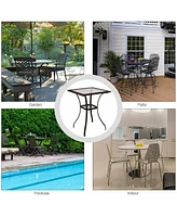 Sugift 28.5 Inch Outdoor Patio Square Glass Top Table with Rattan Edging
