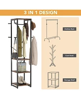 Tribesigns Coat Rack Freestanding with Shelves, Industrial Hall Tree with 4 Shelves and 8 Hooks, Standing Small Clothes Rack Closet Organizer for Entr