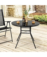 Sugift 34 Inch Patio Dining Table with 1.5 inch Umbrella Hole for Garden